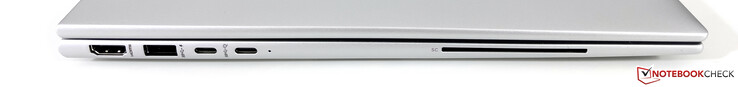 Left: HDMI 2.0b, USB-A 3.2 Gen.1 (5 GBit/s) 2x USB-C 4.0 (40 GBit/s, DisplayPort ALT mode 1.4, Power Delivery), SmartCard reader (optional)