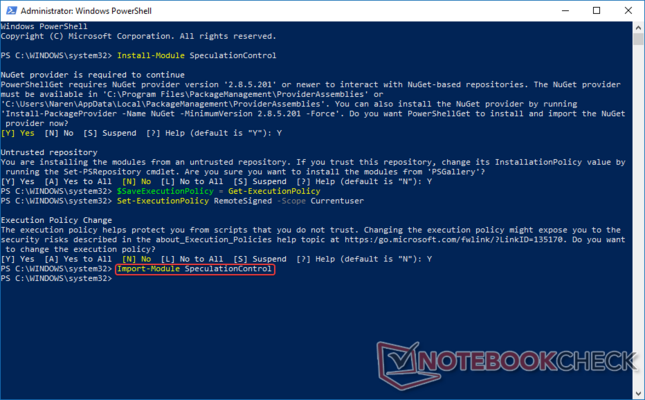 Import the SpeculationControl module into PowerShell.