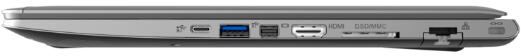 Right: 1x Thunderbolt 3, 1x USB 3.1 Gen1, Mini Display Port, HDMI, 6-in-1 card reader, LAN, Kensington Lock