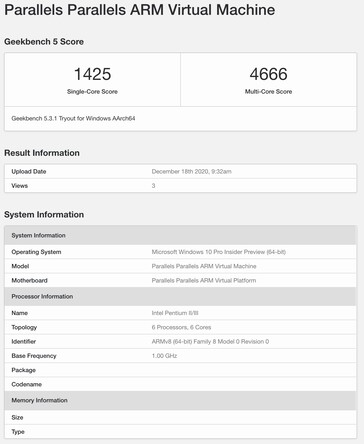 The Surface Pro X vs. the "M1 Mac on Parallels". (Source: Geekbench via Twitter)