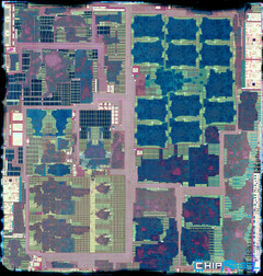 This die shot of the Samsung Exynos 9820 shows the various integrated cores. (Source: ChipRebel)