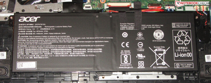 The battery has a total capacity of 37 Wh
