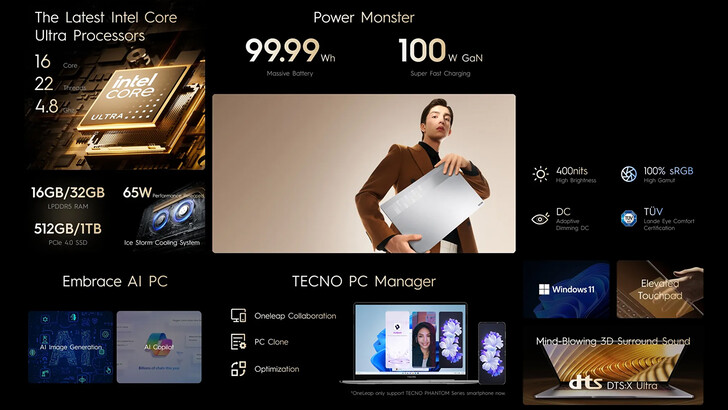 Main highlights of the laptop (Image source: Tecno)