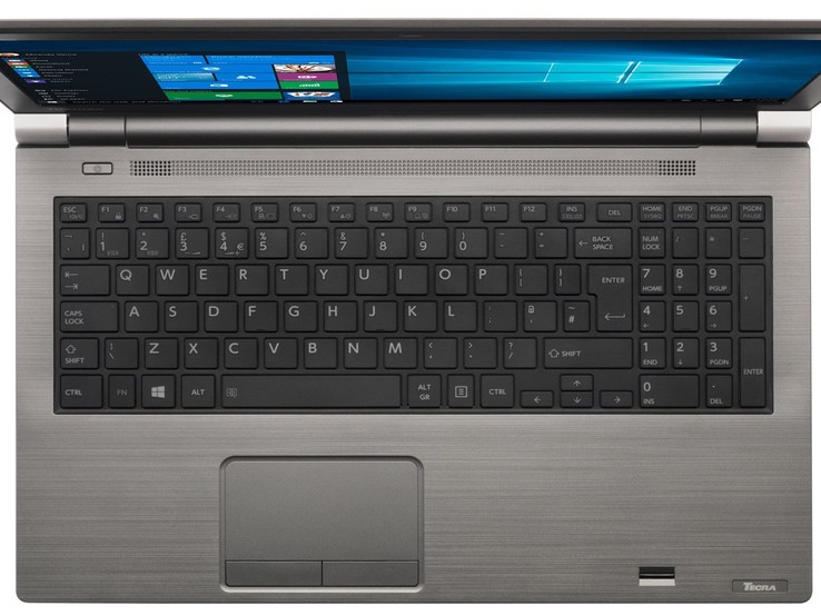 A look at the keyboard deck on the Toshiba Tecra A50-E-110