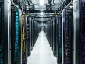 Rows of Meta data centre server racks with colour-coded cabling and overhead power systems inside a high-density compute hall. (Image Source: Meta)