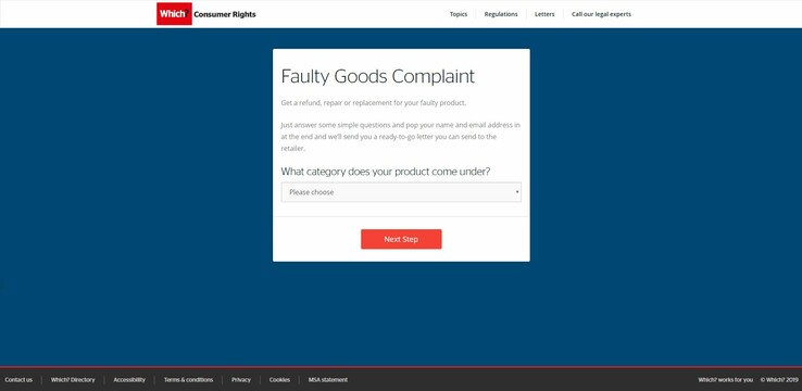 The Which? Faulty Goods Complaint tool (Image source: Which?)