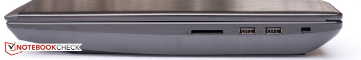 Right side: SD card slot, 2x USB 3.0 Type-A, Kensington lock