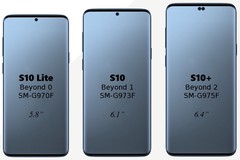 A side by side image of what all three Galaxy S10 models will supposedly look like from the front. (Source: @evleaks)