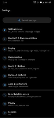 Settings page in Android 10.