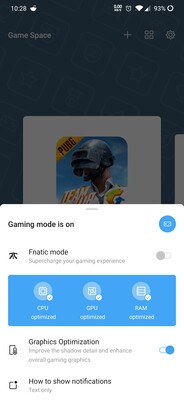 Gaming mode settings.