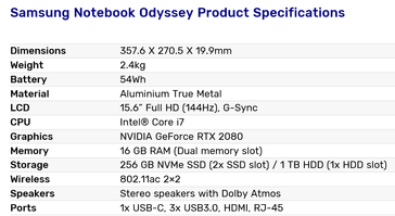 Specifications. (Source: Samsung)