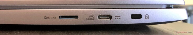 Right: microSD, USB 3.1 Gen 1 Type-C (with power and display), Kensington lock