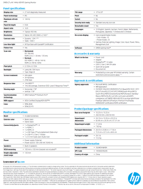HP Omen 27u - Specifications. (Source: HP)