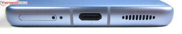 bottom: dual SIM slot, microphone, USB-C 2.0, speaker