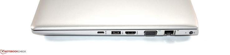 Right: USB 3.1 Gen 1 Type-C, USB 3.0 Type-A, HDMI, VGA, RJ45-Ethernet, power supply