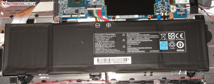 The battery has a capacity of 62.32 Wh.