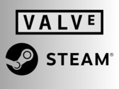 Valve and Steam logos (Image source: Valve Corporation, Public domain, via Wikimedia Commons, DemonDays64, modification of Valve Corporation file, Public domain, via Wikimedia Commons)