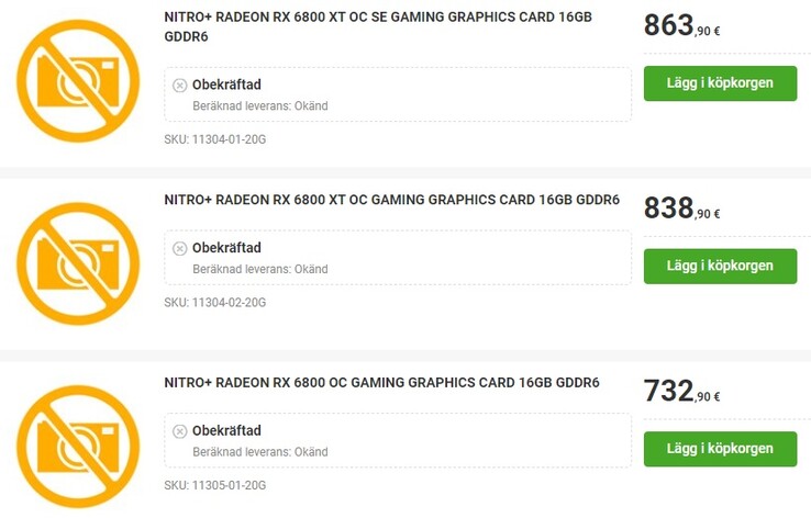 Multitronic Sapphire Radeon RX 6800 and 6800 XT listings as of November 15 (Source: Own)