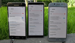 The Galaxy J5 (2016), the Galaxy J6 (2018) and the Galaxy J5 (2017 from left to right.