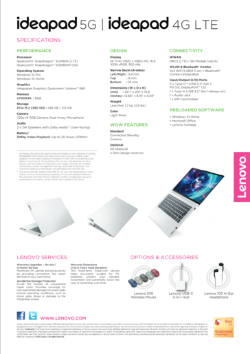 Lenovo IdeaPad 5G - Specifications. (Image Source: Lenovo)