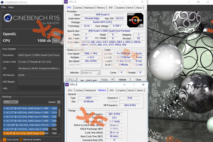Overclocked specs and Cinebench R15 results (Source: XFastest)