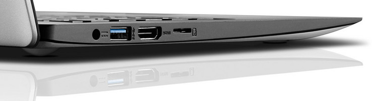 Left-hand side: power connector, USB 3.1 Gen 1 Type-A, HDMI, microSD card reader