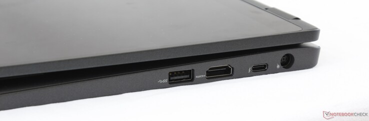 Left: USB 3.1 Gen 1 Type-A, HDMI 1.4, Thunderbolt 3 (optional), AC adapter