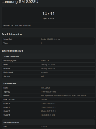 Snapdragon 8 Gen 3 OpenCL benchmark (image via Geekbench)