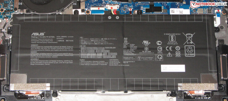 The battery has a capacity of 67 Wh