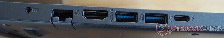 On the left: charging port, RJ45 Ethernet, HDMI 2.1, 2x USB-A 3.0, Thunderbolt 4