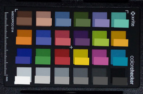 ColorChecker colors photographed; original colors inserted in the lower half of each patch