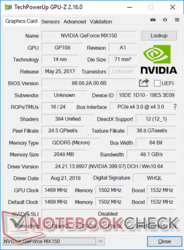 Faster 25 W '1D10' GeForce MX150 GPU in the MateBook 13