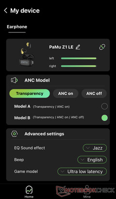 ANC settings and other options.