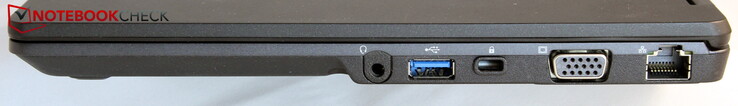 Right: combo jack, USB-A (3.0), Kensington, VGA, LAN