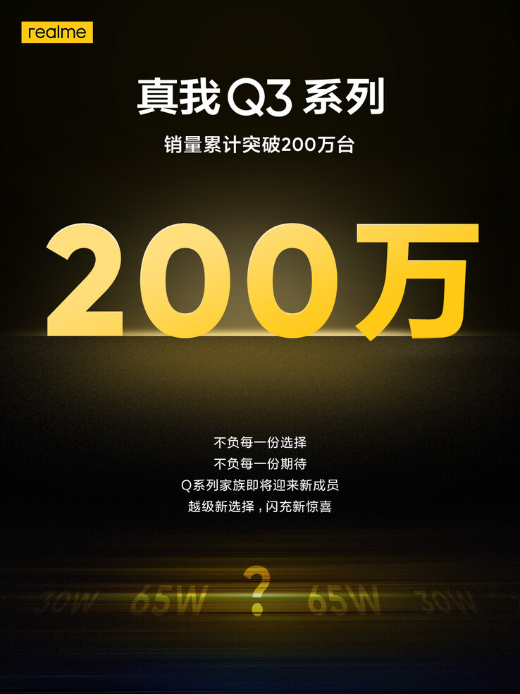 Realme celebrates a Q3-series sales milestone while hinting at a next-gen charging upgrade. (Source: Xu Qi Chase via Weibo)