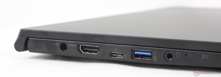 Left: AC adapter, HDMI 2.0, USB-C w/ Thunderbolt 4 + DisplayPort + Power Delivery, USB Type-A USB 3.2 Gen. 1, 3.5 mm combo audio