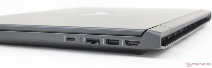Right: USB-C (5 Gbps) w/ DisplayPort 1.4, Gigabit RJ-45, USB-A (5 Gbps), HDMI 2.1