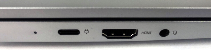 Left: 1 x USB 3.2 Type-C (with Power Delivery and DisplayPort), 1 x HDMI, 1 x audio/mic combo port (3.5 mm jack)