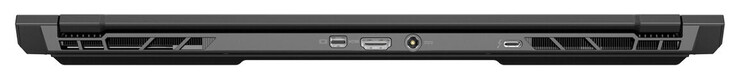 Back: Mini DisplayPort 1.4 (G-Sync), HDMI 2.1 (G-Sync), AC adapter, Thunderbolt 4 (DisplayPort, G-Sync compatible)