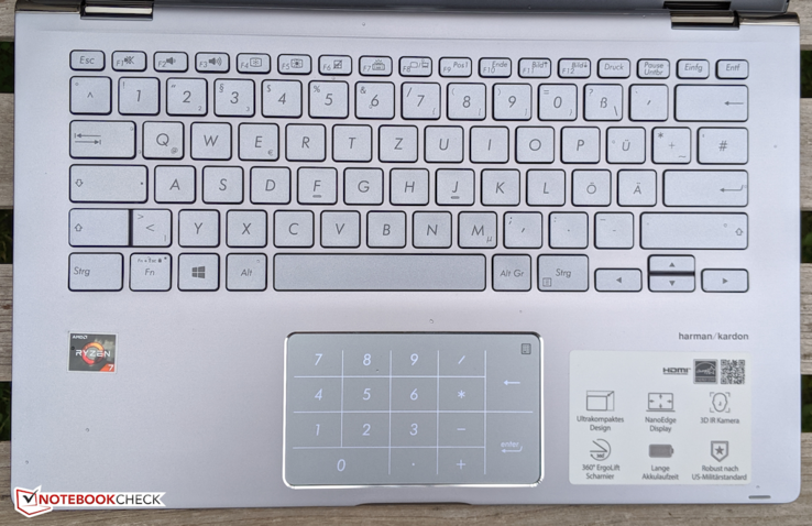 A look at the keyboard deck with the number pad activated
