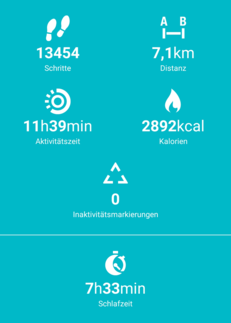Steps, distance, activity time and calories burned