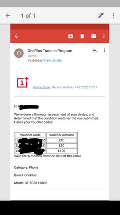 OnePlus is apparently offering separate cashback vouchers of varying amounts instead of a single voucher. (Source: PiunikaWeb)