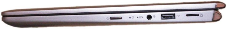 Right-hand side: Power button, 3.5 mm jack, USB 2.0 Type-A, micro SD card reader