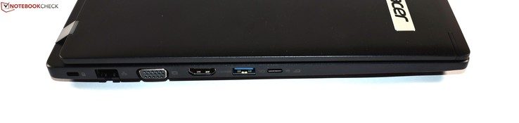 Left: Kensington lock, RJ45 Ethernet, VGA, HDMI, USB 3.0 Type-A, USB 3.1 Gen 1 Type-C