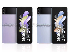 The Galaxy Z Flip4 will be available in 71 colour combinations at launch, including the two shown here. (Image source: @OnLeaks &amp; GizNext)