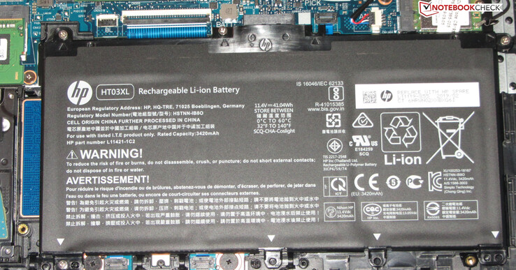 The battery has a capacity of 41.04 Wh.