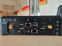 Rear (left to right): Wi-Fi antenna port, Power, Protected UHD HDMI, VGA, 2x RJ-45, USB 3.1 Type-A, USB 2.0 Type-A, Thunderbolt 3, HDMI, Wi-Fi antenna port.