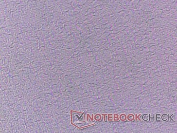 Microscope image of the ScreenPad touchscreen on the same ZenBook 14. The thick matte overlay obscures the pixels underneath for a much grainier image quality