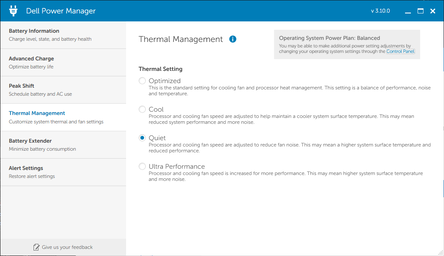 Dell Power Manager Thermal Management settings
