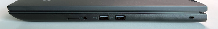 Factual: SIM card slot (non-compulsory), 3.5 mm audio jack, USB-A 3.2 Gen. 1 (5 GBit/s, powered), USB-A 3.2 Gen. 1 (5 GBit/s), Kensington slot